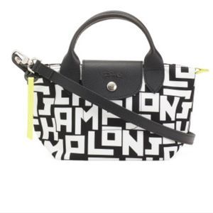 LONGCHAMP X Small Top Handle Le Pliage LGP Coated Canvas, Leather Trim Tote